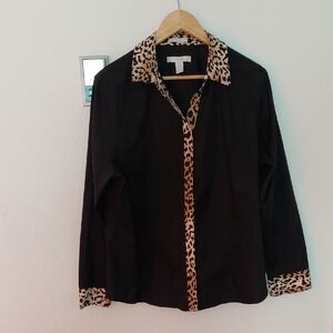 Nwot Chico's Black and Leopard Button Down Top Size 3 (XL)